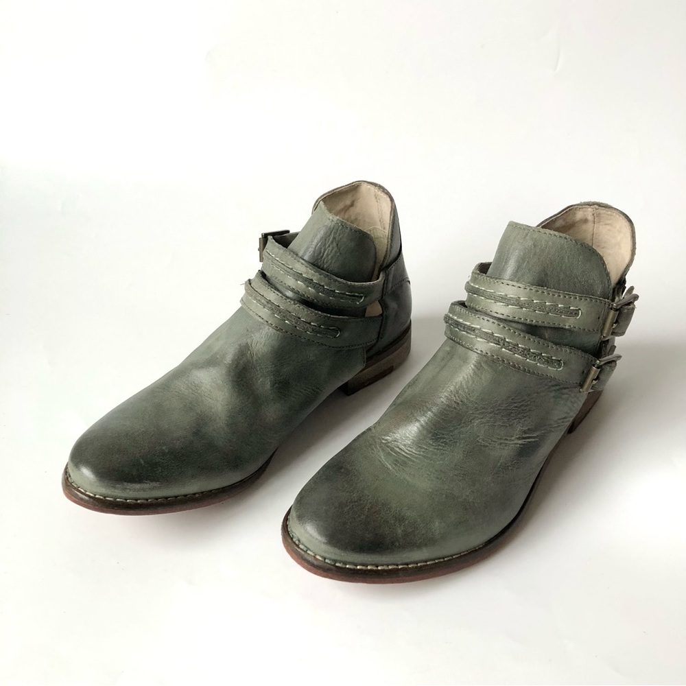 Free People Braeburn Green Leather Ankle Booties Size 36/6 US